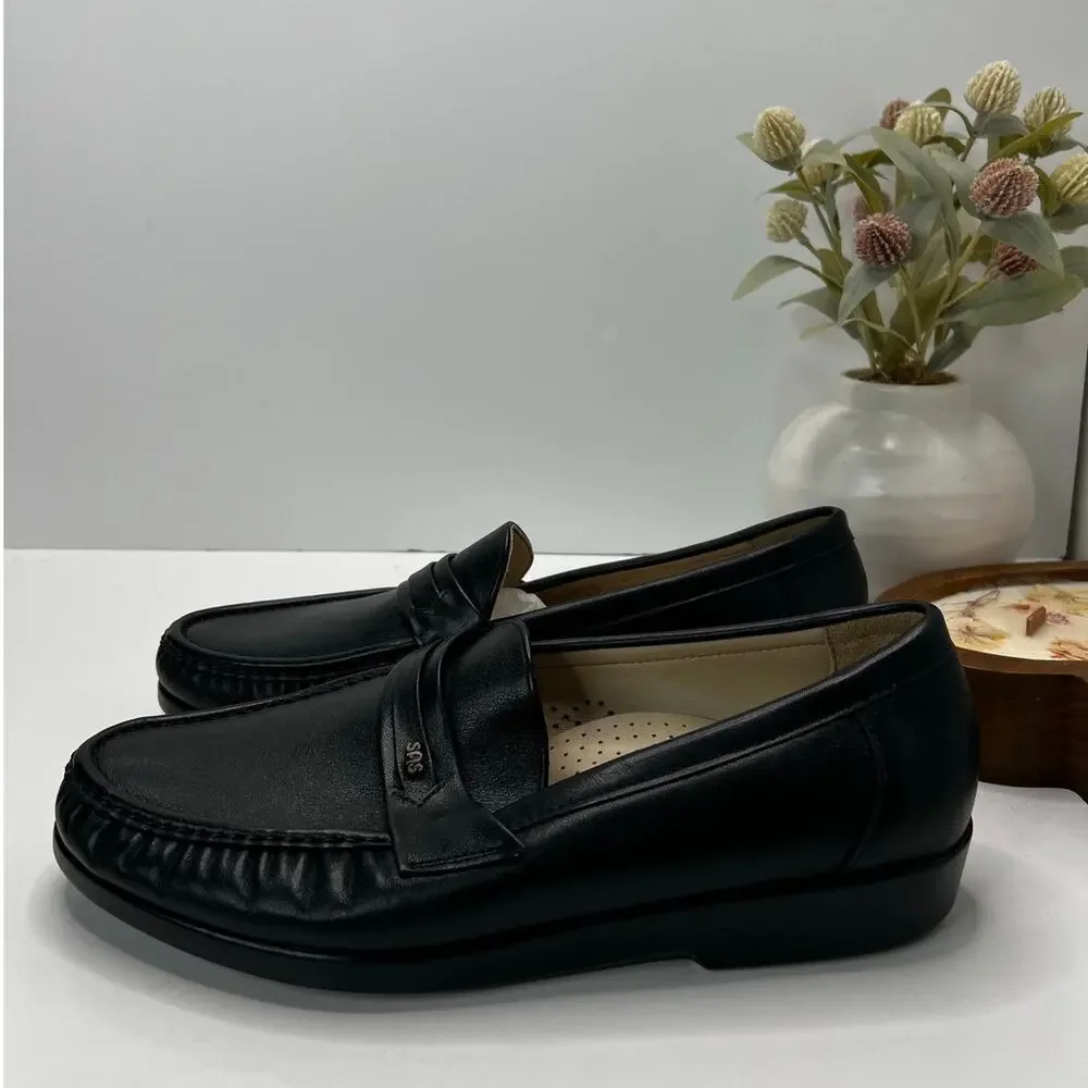 SAS Ace Leather Slip On Comfort Moc Toe Loafer Black Men's 11 Wide Tried On
